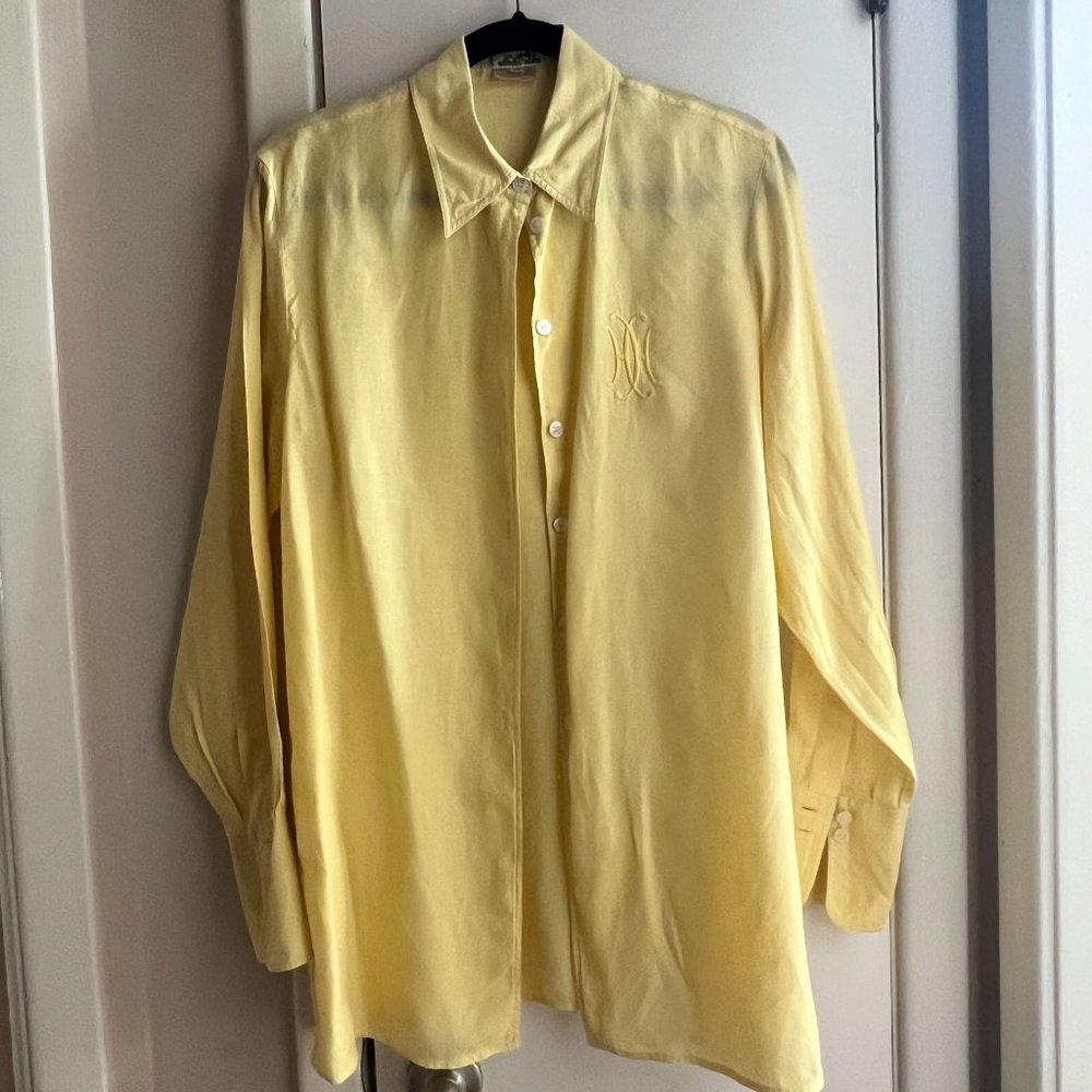 Vintage Hermes 100% linen blouse-Size 42-Yellow